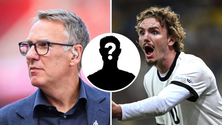 A split image of pundit Paul Merson (L) and Stuttgart striker Nick Woltemade (R). Inset, a mystery player icon.