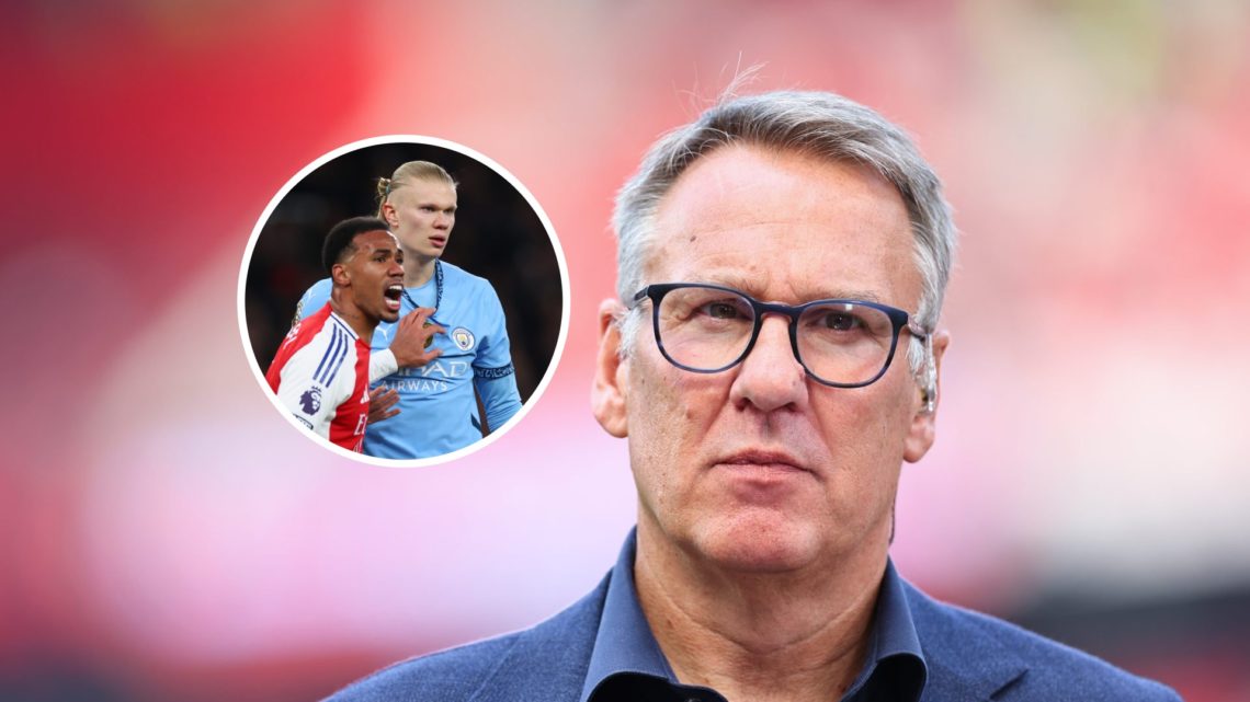 Paul Merson with inset of Erling Haaland and Gabriel Magalhaes