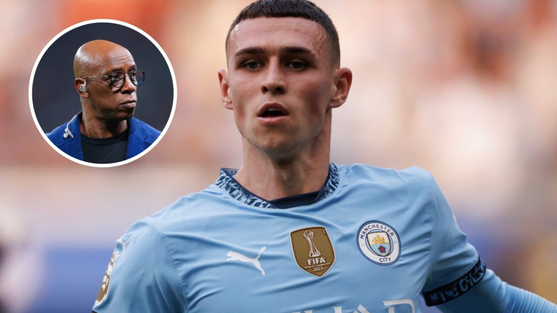 Phil Foden player for Man City (right) with Ian Wright working as a pundit overlayed (left)