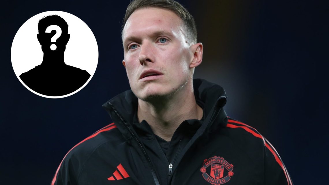 Phil Jones warming up for Manchester United (right) and a mystery image overlayed (left)