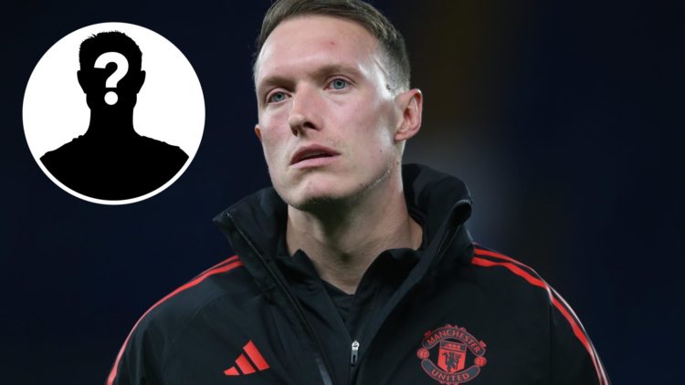 Phil Jones warming up for Manchester United (right) and a mystery image overlayed (left)