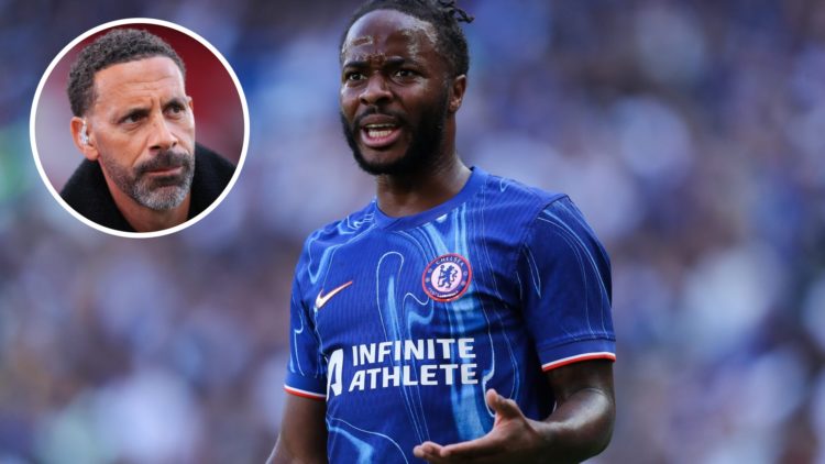 Raheem Sterling playing for Chelsea (right) with Rio Ferdinand doing punditry (left)