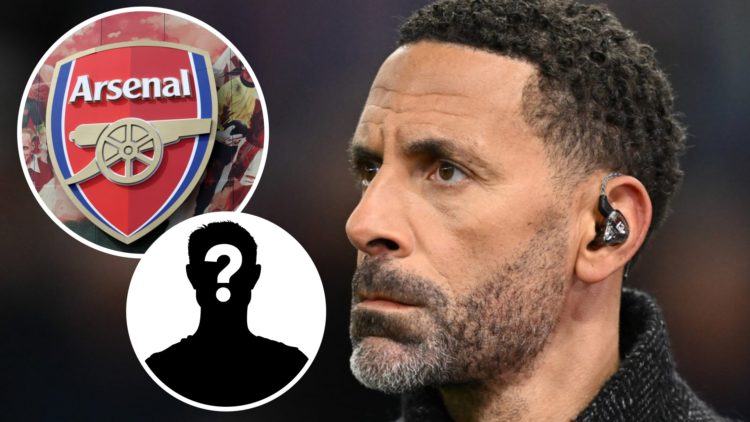 Rio Ferdinand, Arsenal badge (inset, top), Mystery Player (inset, bottom)