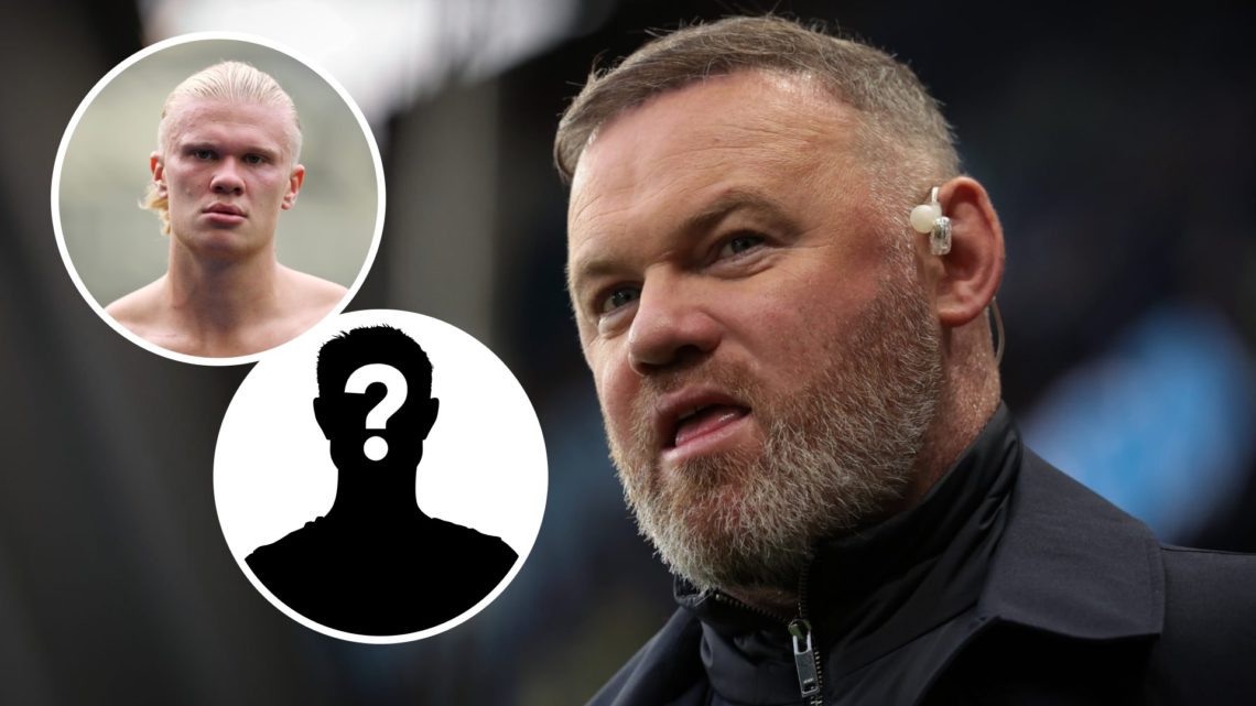 Wayne Rooney is pictured on punditry duties for Amazon Prime, alongside an inset of Erling Haaland looking dejected and a white mystery player silh...