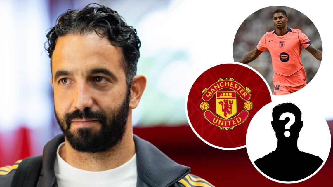 Ruben Amorim, Marcus Rashford (inset, top), Manchester United badge (inset, middle), mystery player (inset, bottom)