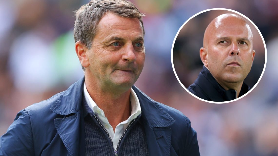 Sky Sports pundit Tim Sherwood is pictured alongside an inset of Liverpool manager Arne Slot