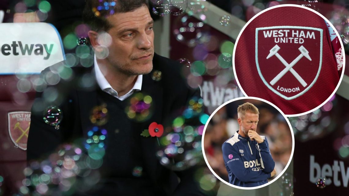 Slaven Bilic, Graham Potter (inset, bottom), West Ham badge (inset, top)
