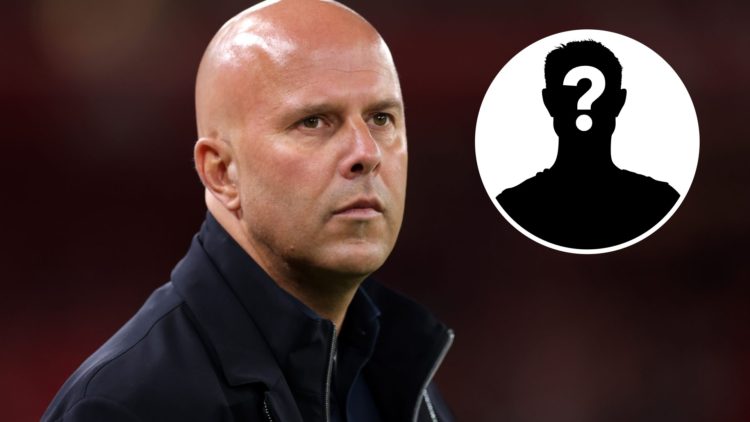 Liverpool boss Arne Slot looks on during his side's victory against Southampton, alongside a white mystery player inset