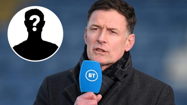 Chris Sutton on punditry duties for BT Sport, alongside a white mystery player silhouette