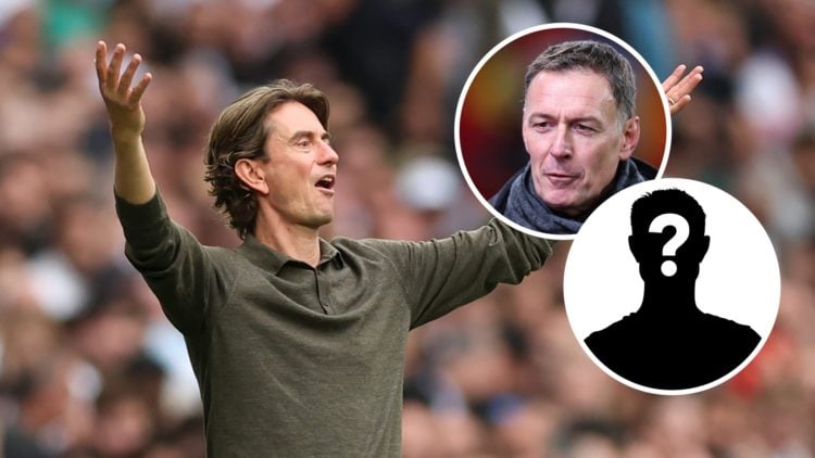 Tottenham Hotspur boss Thomas Frank looks on against Bournemouth. Inset, pundit Chris Sutton and a mystery player icon