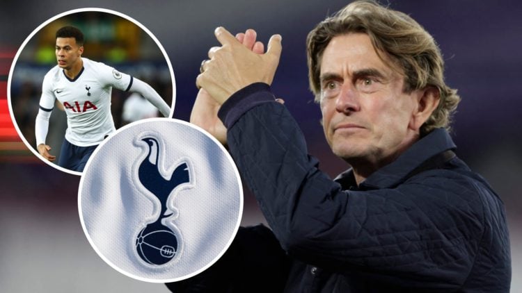 Thomas Frank, Dele Alli (inset, top), Tottenham badge (inset, bottom)