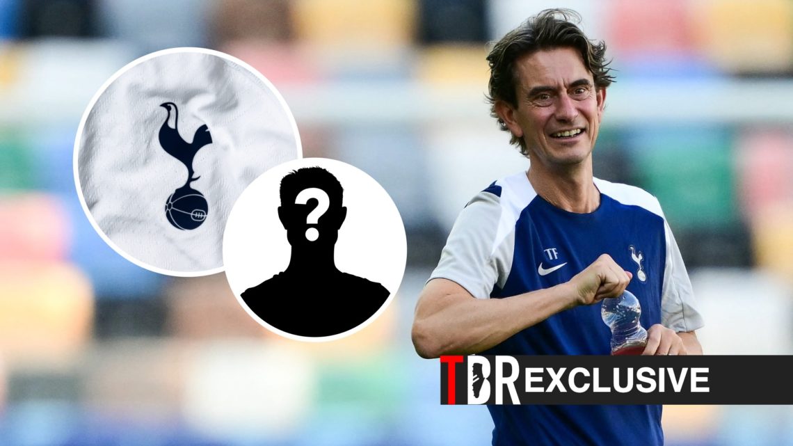 Thomas Frank in Tottenham training, Tottenham badge, TBR logo and exclusive label inset