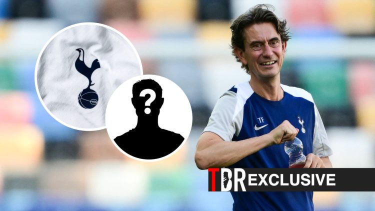 Thomas Frank in Tottenham training, Tottenham badge, TBR logo and exclusive label inset