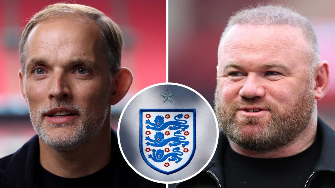 Thomas Tuchel, Wayne Rooney, England badge (inset)