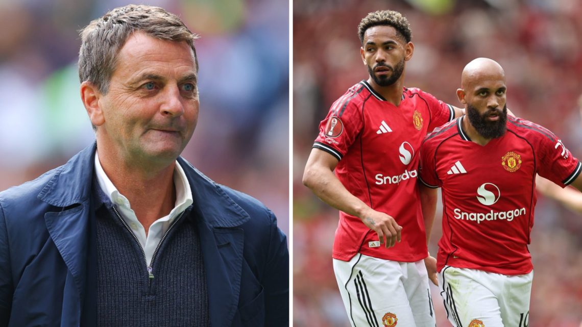 Tim Sherwood (left) and Bryan Mbeumo and Bryan Mbeumo and Matheus Cunha of Manchester United (right)