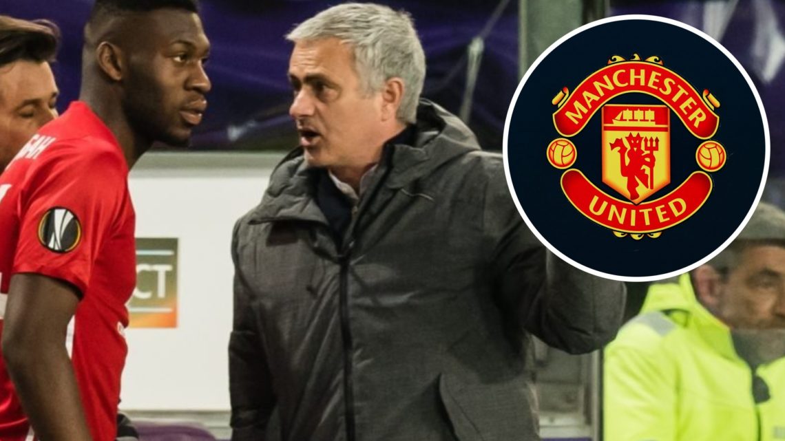 Timothy Fosu-Mensah and Jose Mourinho, Manchester United badge (inset)