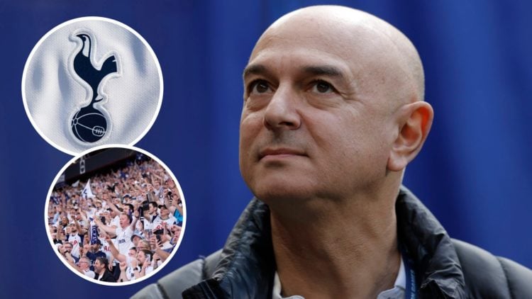 Former Tottenham Hotspur chairman Daniel Levy. Inset of Spurs fans and Spurs badge.