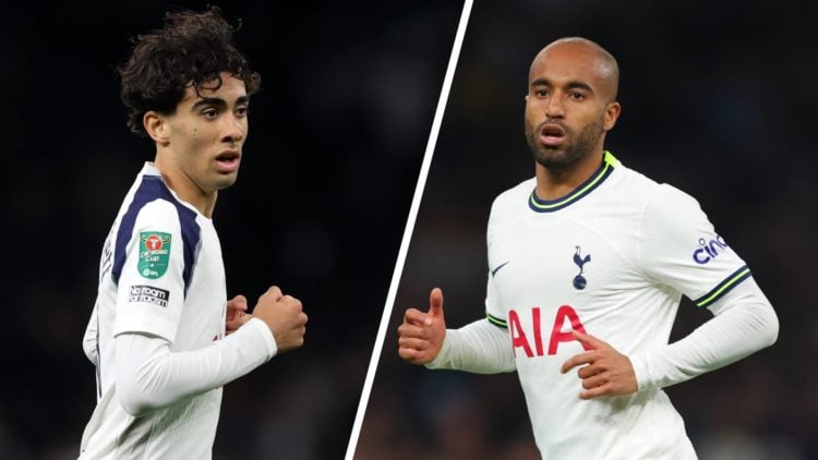 Split image of Tottenham Hotspur debutant Luca Williams-Barnett (L) and former Spurs winger Lucas Moura (R).