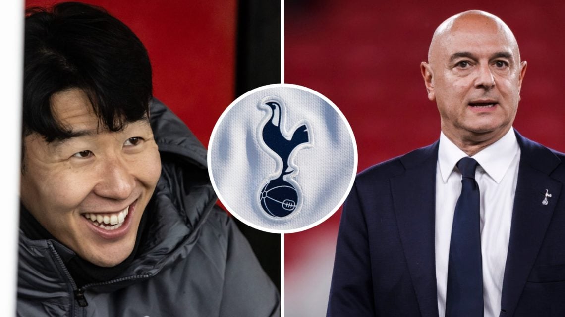 Split image of former Tottenham Hotspur captain Son Heung-min (L) and ex-Spurs chairman Daniel Levy (R). Inset of Tottenham badge.