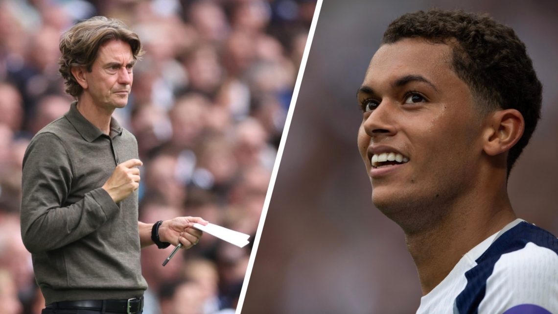 Split image of Tottenham Hotspur manager Thomas Frank (L) and Spurs winger Brennan Johnson (R).