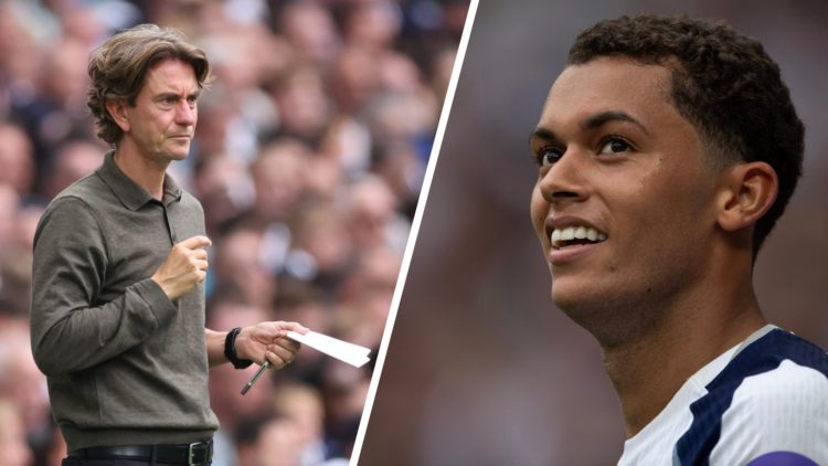 Split image of Tottenham Hotspur manager Thomas Frank (L) and Spurs winger Brennan Johnson (R).