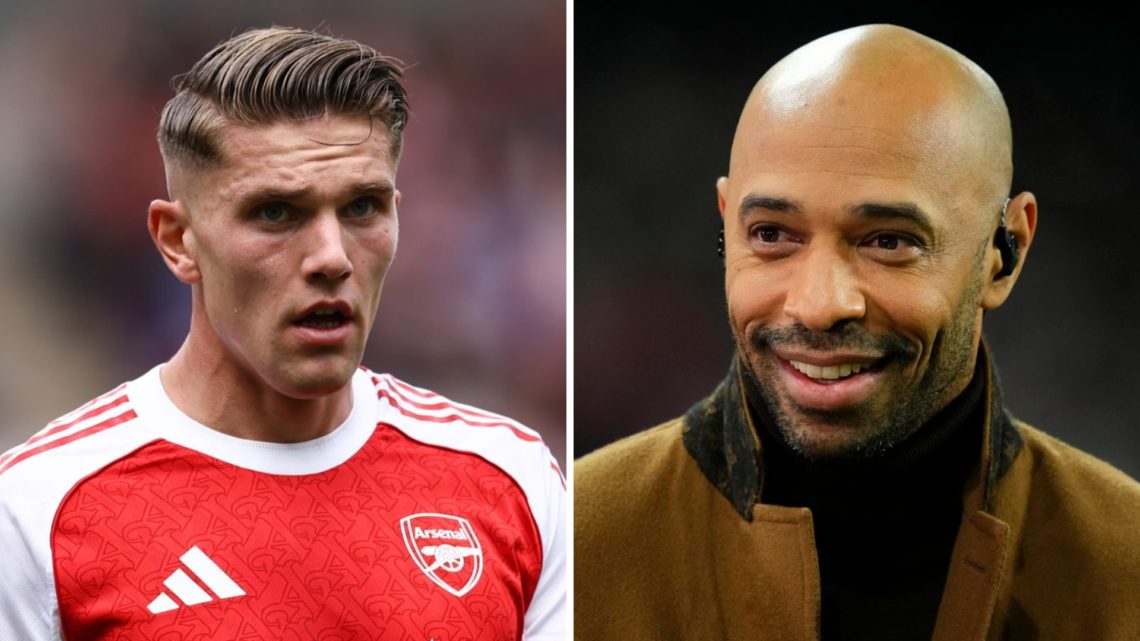 A split image featuring Arsenal striker Viktor Gyokeres looking on during a match alongside Thierry Henry
