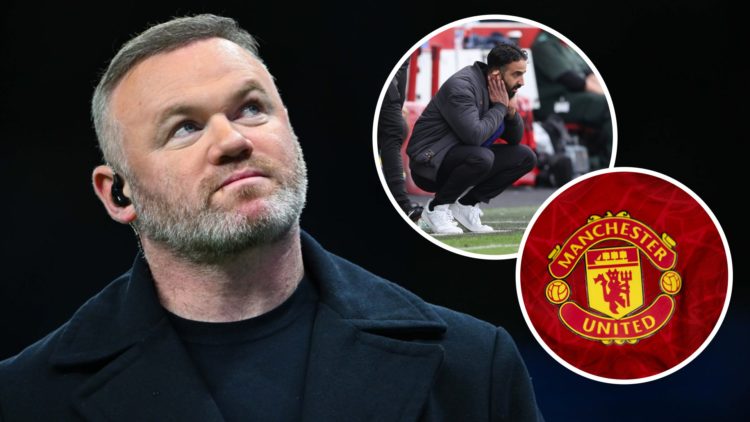 Wayne Rooney, Ruben Amorim (inset, top), Manchester United badge (inset, bottom)