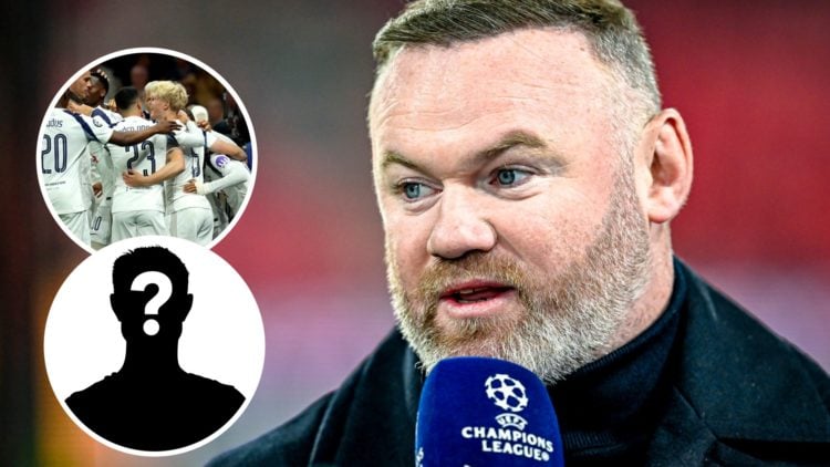 Wayne Rooney during Champions League match. Inset of Tottenham Hotspur's Lucas Bergvall celebrating and a mystery player.