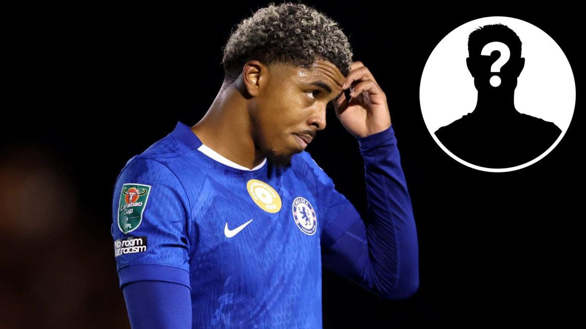 Wesley Fofana looking disappointed for Chelsea (left) and a mystery image overlayed (right)