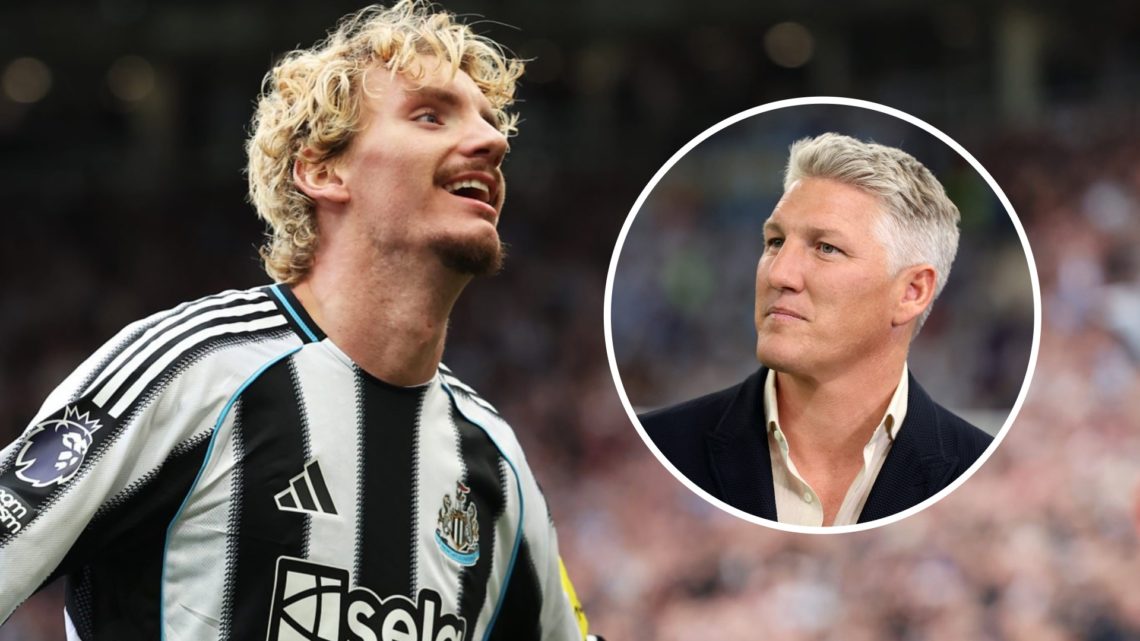 Newcastle striker Nick Woltemade alongside Bastian Schweinsteiger.
