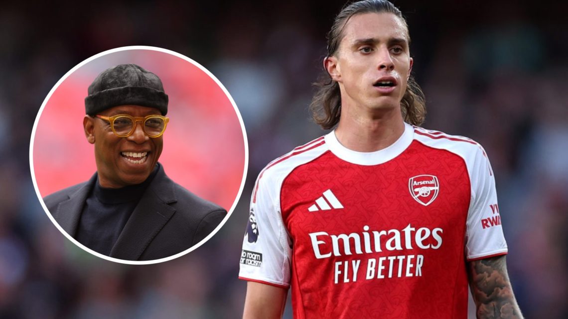 Arsenal legend Ian Wright alongside Riccardo Calafiori.