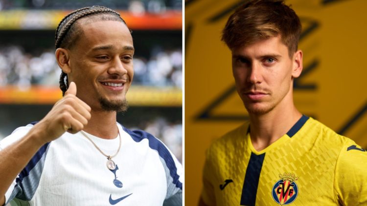 A split image featuring Tottenham star Xavi Simons alongside Villarreal ace Juan Foyth