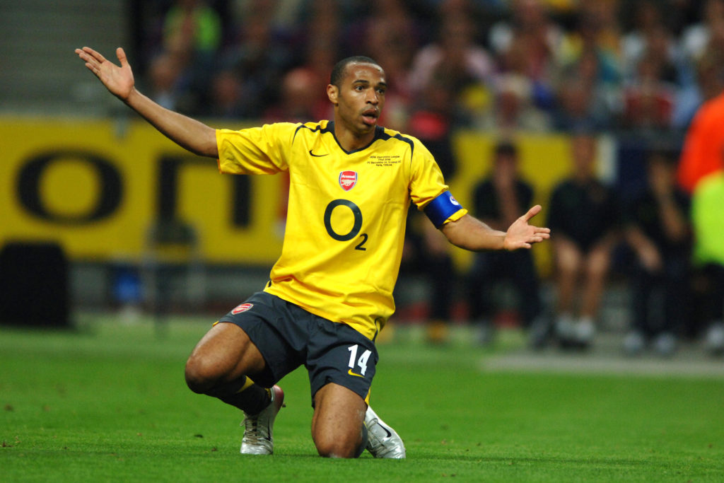 Thierry Henry reacts during Barcelona vs Arsenal in the Champions League final