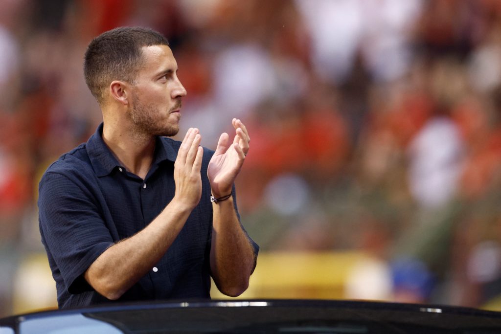 Eden Hazard applauds during a Belgium game