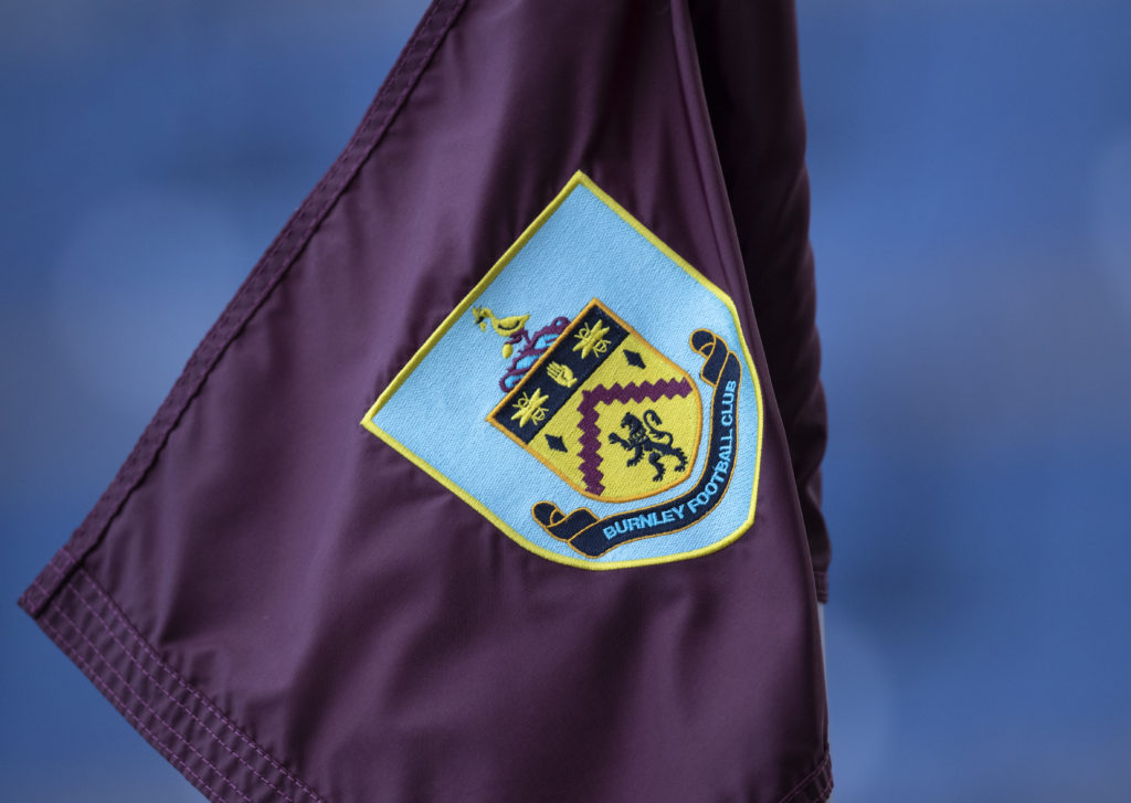 A closeup shot of the Burnley badge on a corner flag