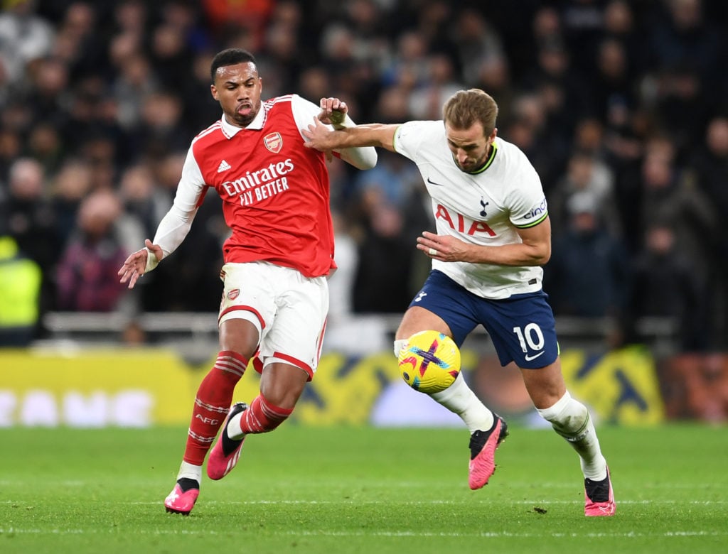 Arsenal's Gabriel Magalhaes against Harry Kane at Tottenham.