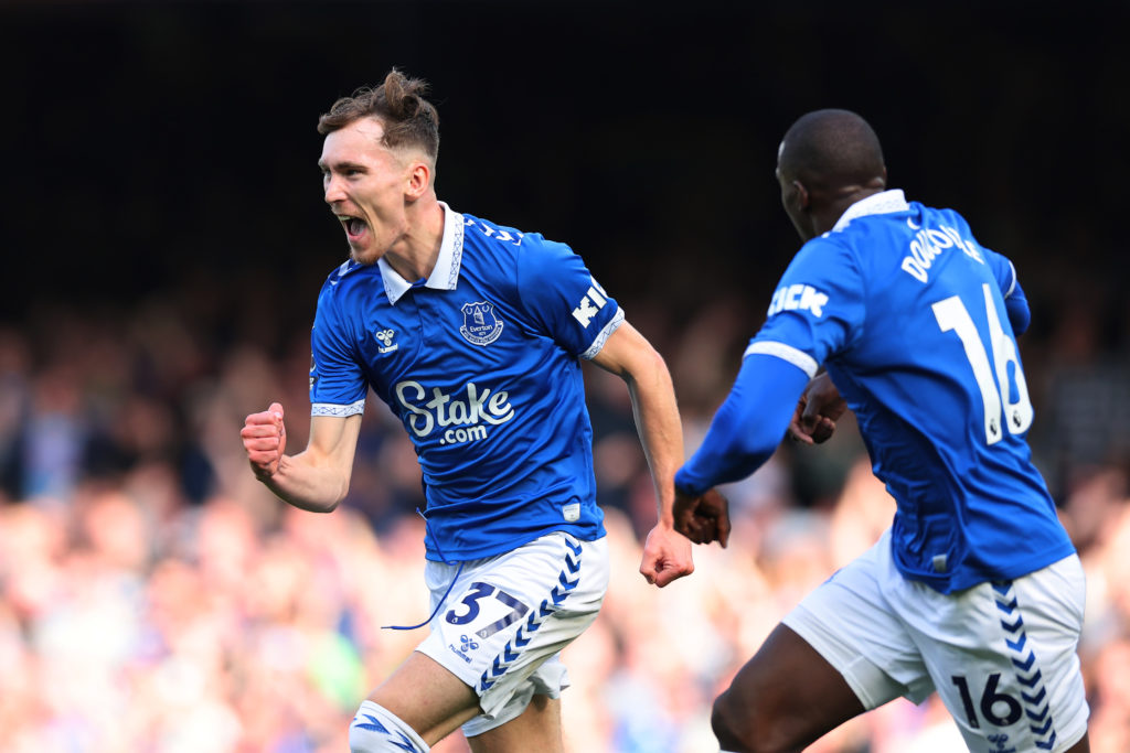 Everton midfielder James Garner celebrates scoring against AFC Bournemouth at Goodison Park