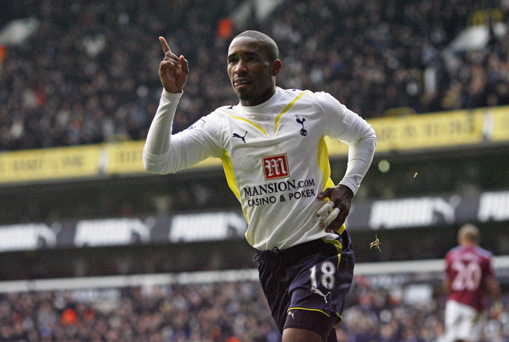 Jermain Defoe celebrates scoring a goal for Tottenham at White Hart Lane
