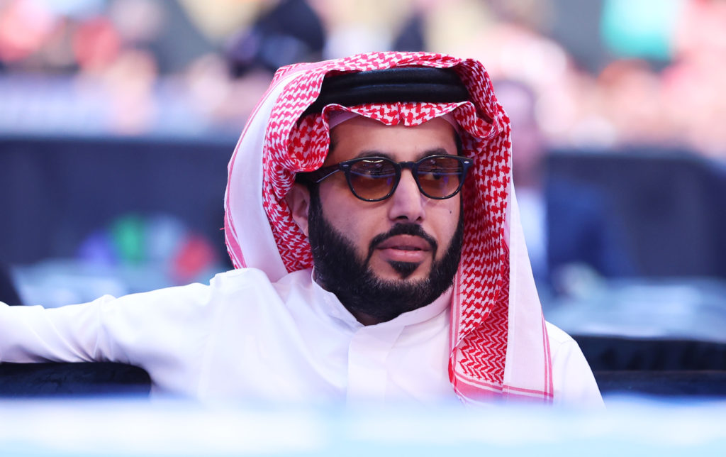 Turki Alalshikh looks on during the Anthony Joshua v Daniel Dubois undercard at Wembley Stadium