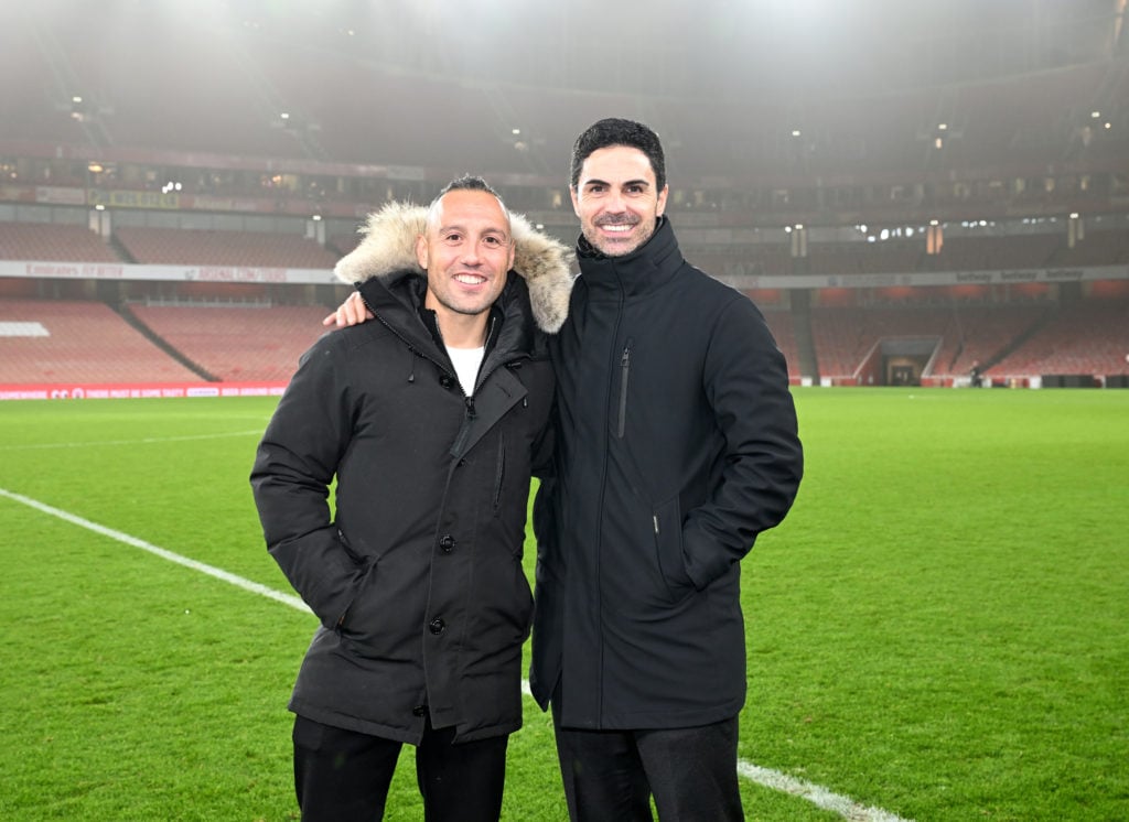 Santi Cazorla poses with Mikel Arteta after Arsenal vs Ipswich Town