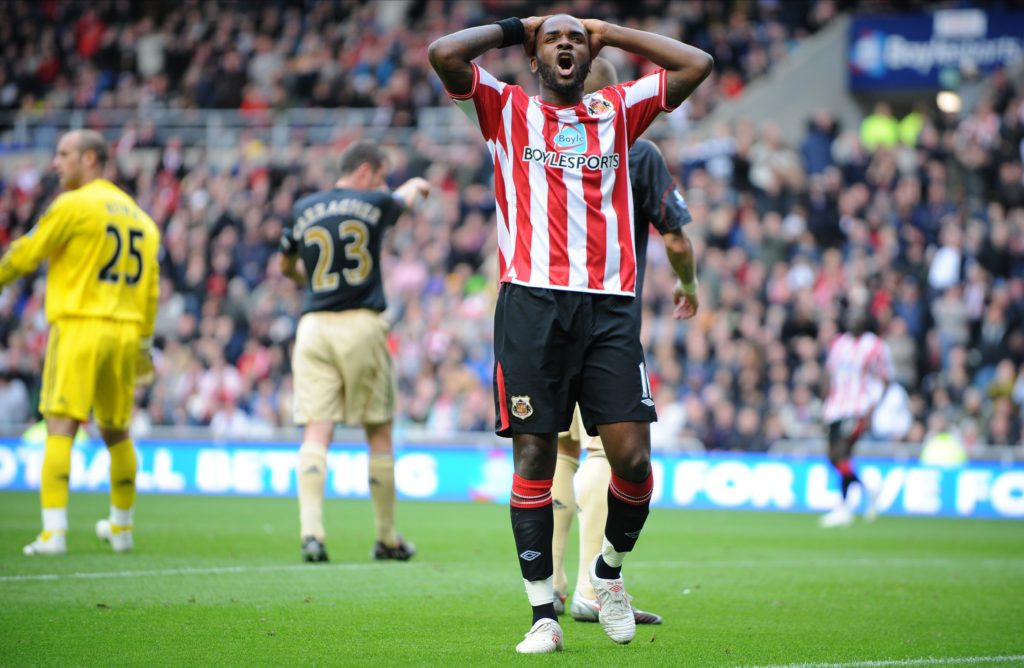 Darren Bent of Sunderland After Miss during the Premier League match between Sunderland and Liverpool at Stadium Of Light.