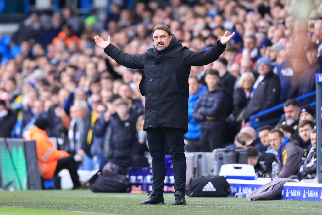 Leeds United boss Daniel Farke manages from the sidelines
