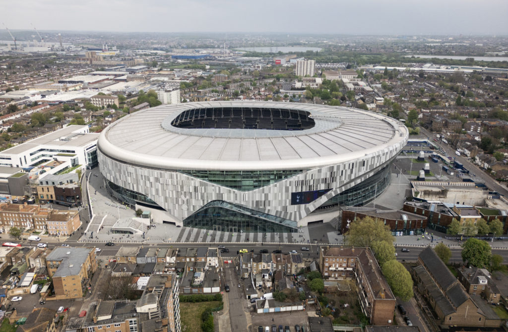 An aerial view of the Tottenham Hotspur Stadium