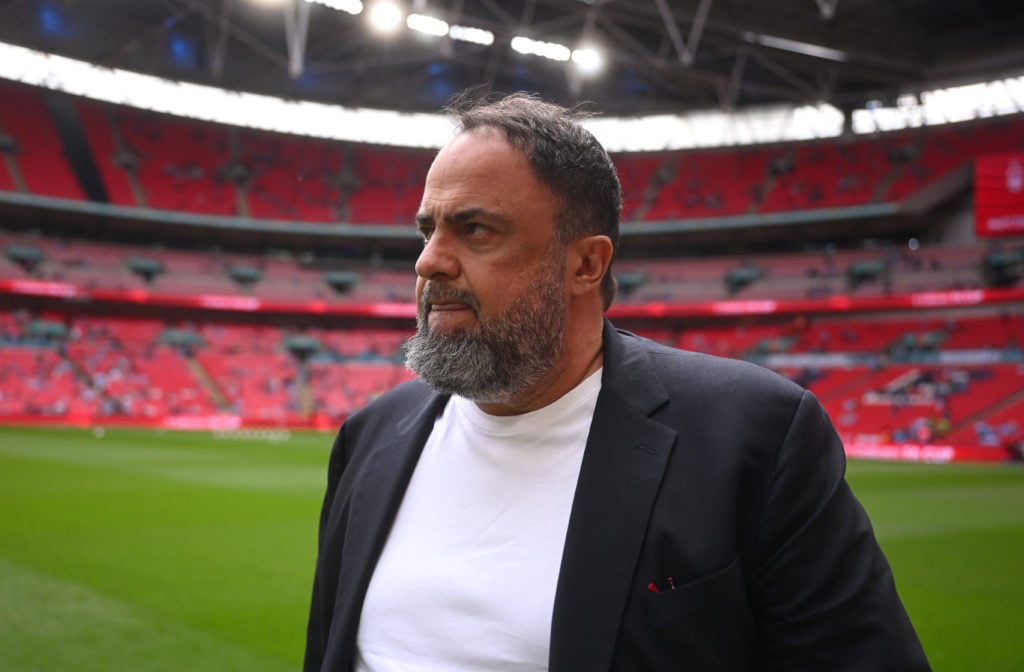 Nottingham Forest owner Evangelos Marinakis looks on against Manchester City