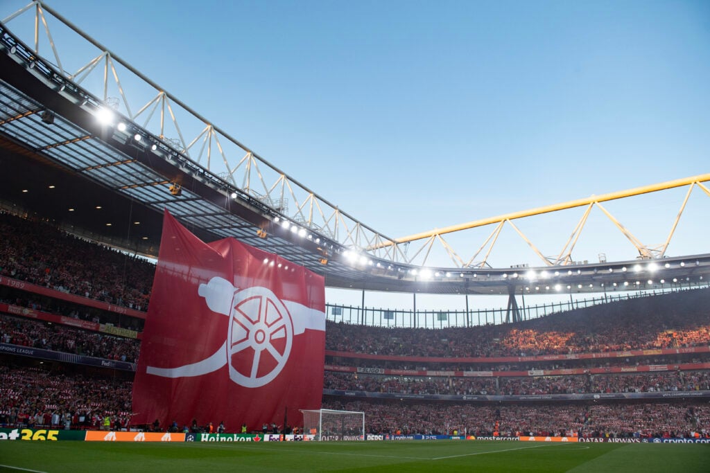 Arsenal display a tifo before a UEFA Champions League semi-final against PSG