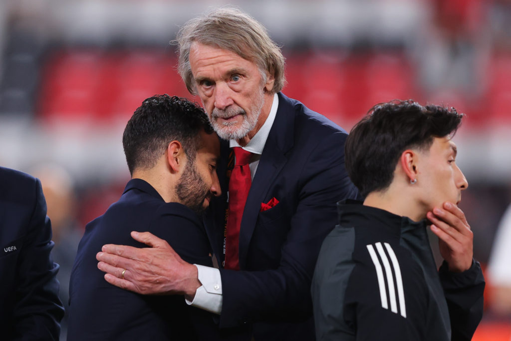 Sir Jim Ratcliffe consoles Ruben Amorim after Manchester United's Europa League final defeat against Tottenham Hotspur