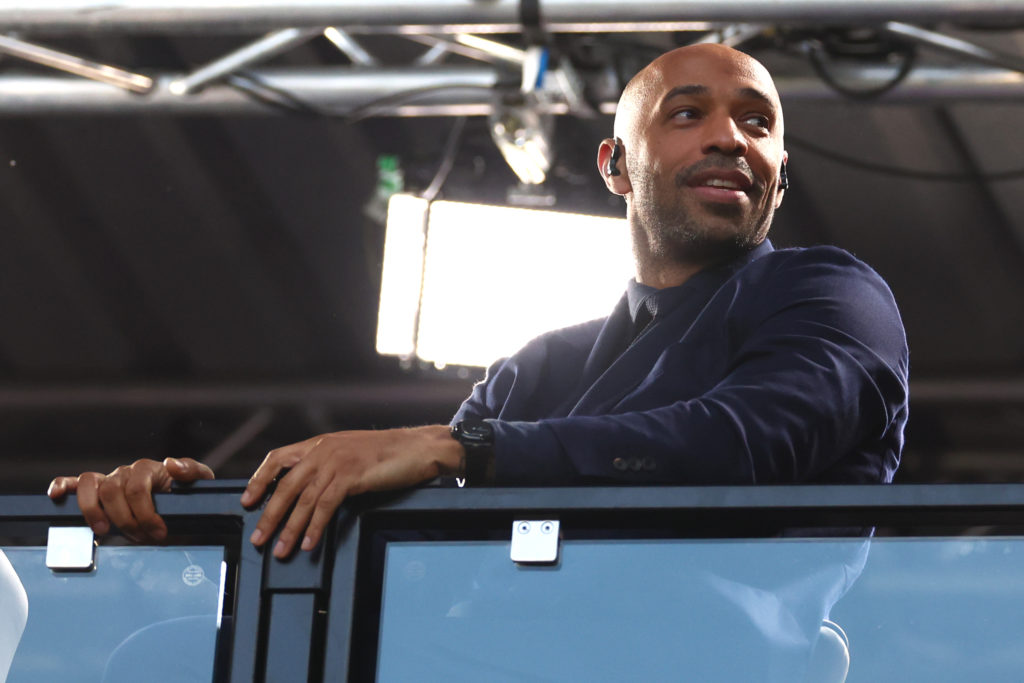 Thierry Henry looks on during PSG vs Inter Milan in the Champions League final