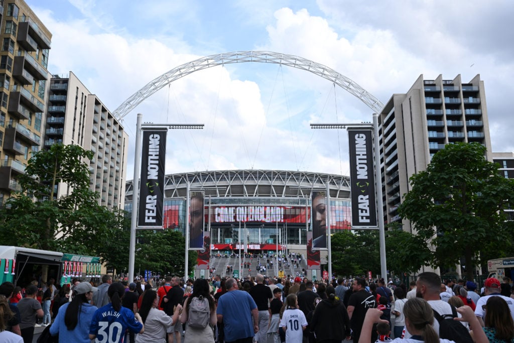 A general view outside Wembley Stadium ahead of England v Portugal in the UEFA Women's Nations League