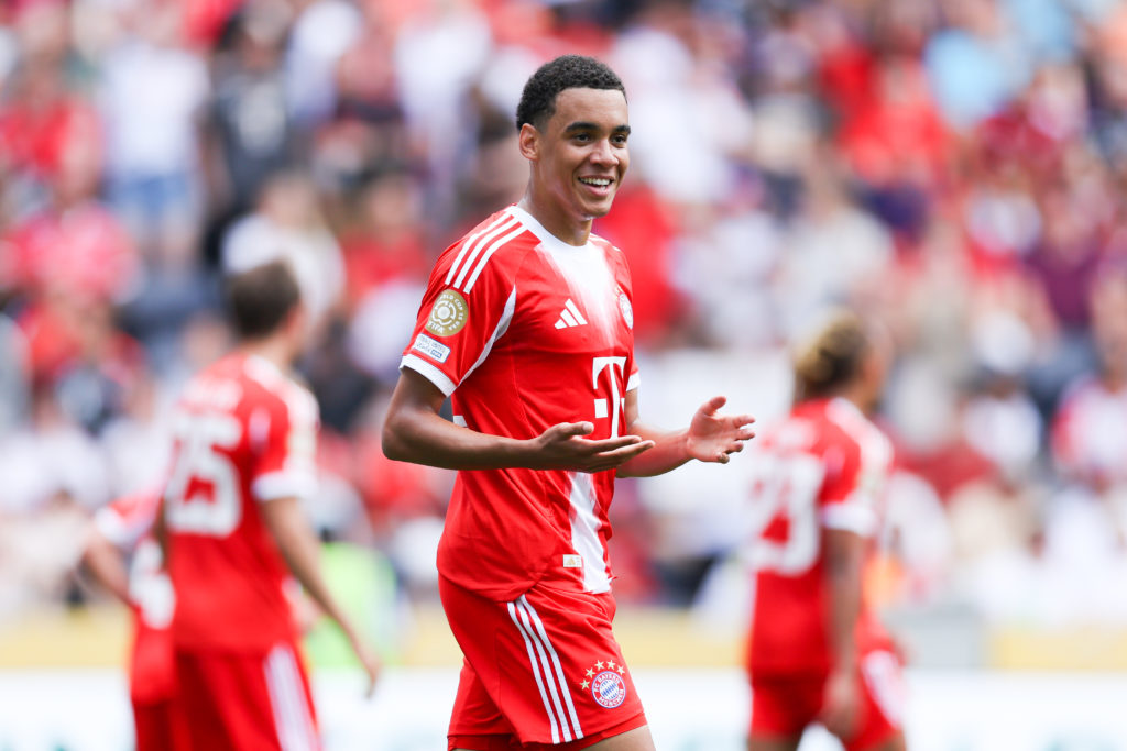 Jamal Musiala celebrates scoring for Bayern Munich against Auckland City at the FIFA Club World Cup