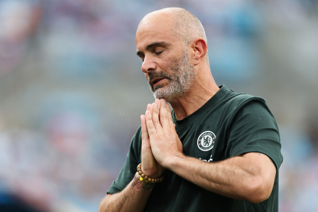 Enzo Maresca reacts during a Chelsea match